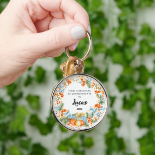 Personalized First Christmas As Grandparents Keychain