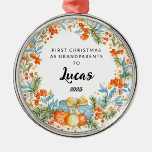 Personalized First Christmas As Grandparents   Metal Ornament