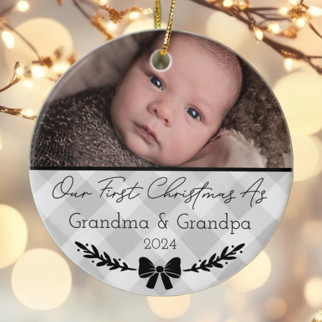 Personalized First Christmas As Grandparents Photo Ceramic Ornament (Creator Uploaded)