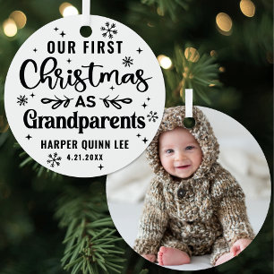 Personalized First Christmas As Grandparents Photo Metal Ornament
