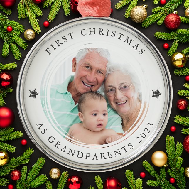 Personalized First Christmas as Grandparents Photo Metal Ornament (Creator Uploaded)
