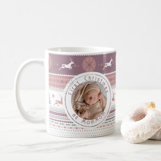 Personalized First Christmas as MomMom Baby Photo Coffee Mug (With Donut)
