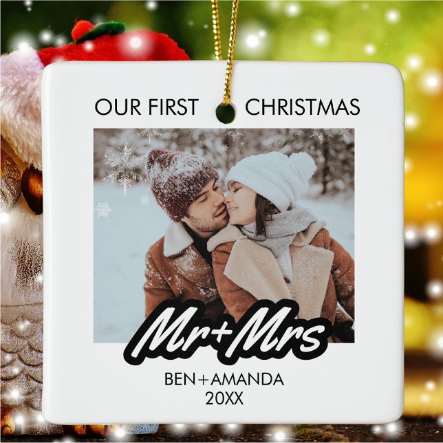 Personalized First Christmas As Mr and Mrs Photo Ceramic Ornament (Creator Uploaded)