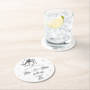 Personalized first christmas as mr and mrs  round paper coaster