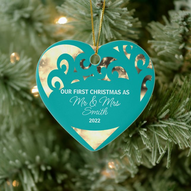 Personalized First Christmas As Mr. & Mrs.  Ceramic Ornament (Tree)