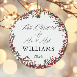 Personalized First Christmas As Mr & Mrs Festive Ceramic Ornament