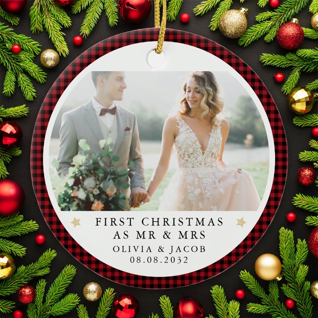 Personalized First Christmas as Mr & Mrs Photo Ceramic Ornament (Creator Uploaded)