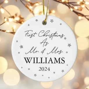 Personalized First Christmas As Mr & Mrs Stars Ceramic Ornament