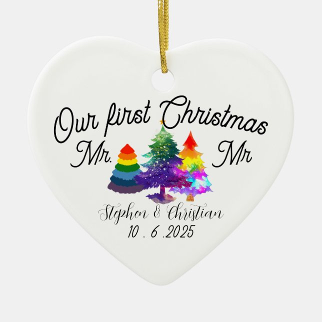 Personalized First Christmas As Mrs & Mrs  Ceramic Ornament (Front)