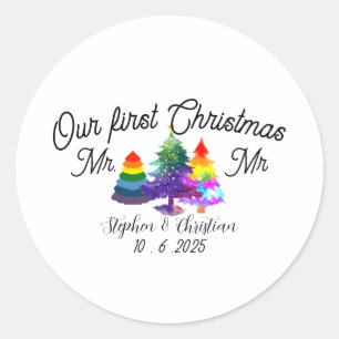 Personalized First Christmas As Mrs & Mrs  Classic Round Sticker