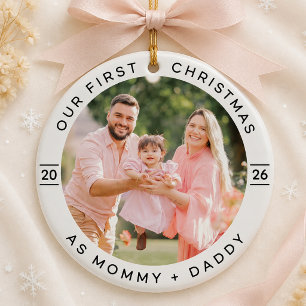 Personalized First Christmas as Parents Photo Ceramic Ornament