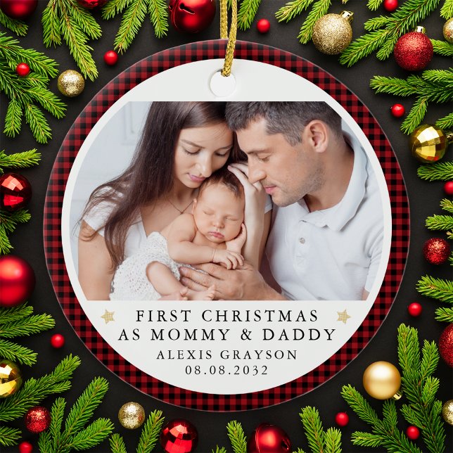 Personalized First Christmas as Parents Photo Ceramic Ornament (Creator Uploaded)