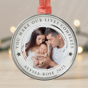 Personalized First Christmas as Parents Photo Metal Ornament