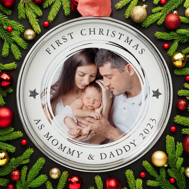 Personalized First Christmas as Parents Photo Metal Ornament (Creator Uploaded)