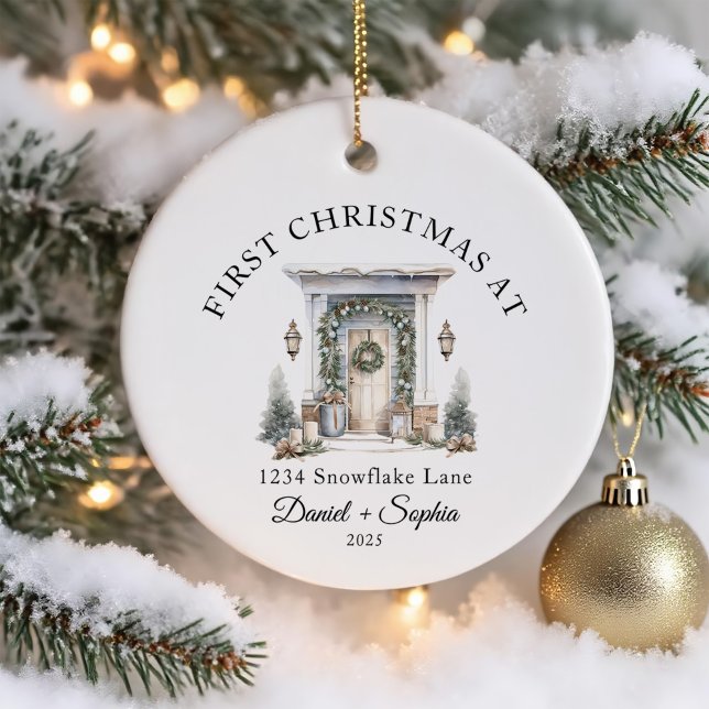Personalized First Christmas At Our New Home Ceramic Ornament (Creator Uploaded)
