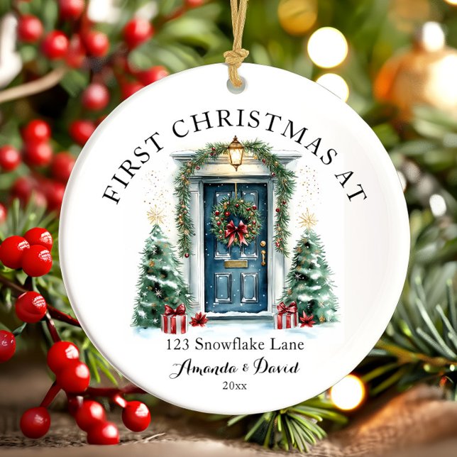 Personalized First Christmas At Our New Home Ceramic Ornament (Creator Uploaded)