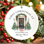 Personalized First Christmas At Our New Home Ceramic Ornament<br><div class="desc">The Personalized First Christmas At Our New Home Ceramic Ornament is a beautiful keepsake to celebrate a milestone holiday season! Crafted from high-quality ceramic, this ornament features a charming design with festive elements and space to personalize with names, the year, or a heartfelt message. Perfect for commemorating your first Christmas...</div>