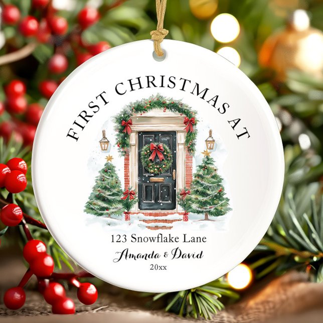 Personalized First Christmas At Our New Home Ceramic Ornament (Creator Uploaded)