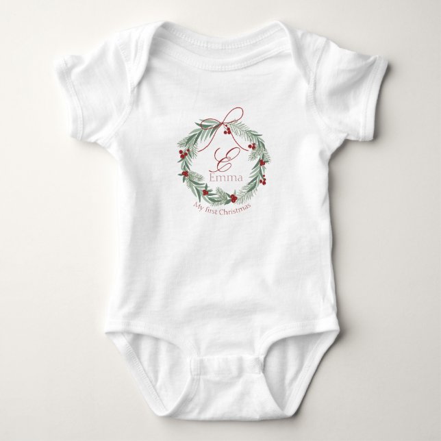 Personalized first Christmas Baby Bodysuit (Front)