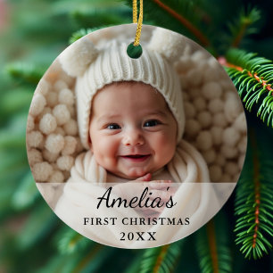 Personalized First Christmas Baby Photo Ceramic Ornament