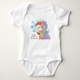 Personalized First Christmas Cute Santa and Gifts Baby Bodysuit