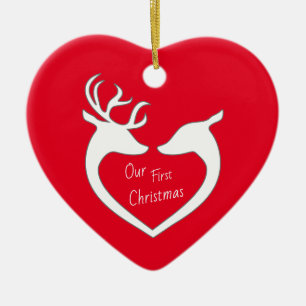 Personalized First Christmas Deer Couple Ceramic Ornament