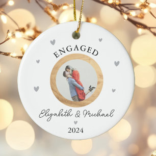Personalized First Christmas Engaged Festive Photo Ceramic Ornament