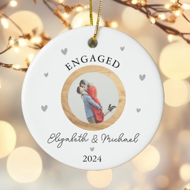 Personalized First Christmas Engaged Festive Photo Ceramic Ornament (Creator Uploaded)