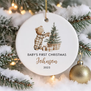 Personalized First Christmas for Baby Bear Ceramic Ornament