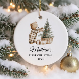 Personalized First Christmas for Baby Bear Ceramic Ornament