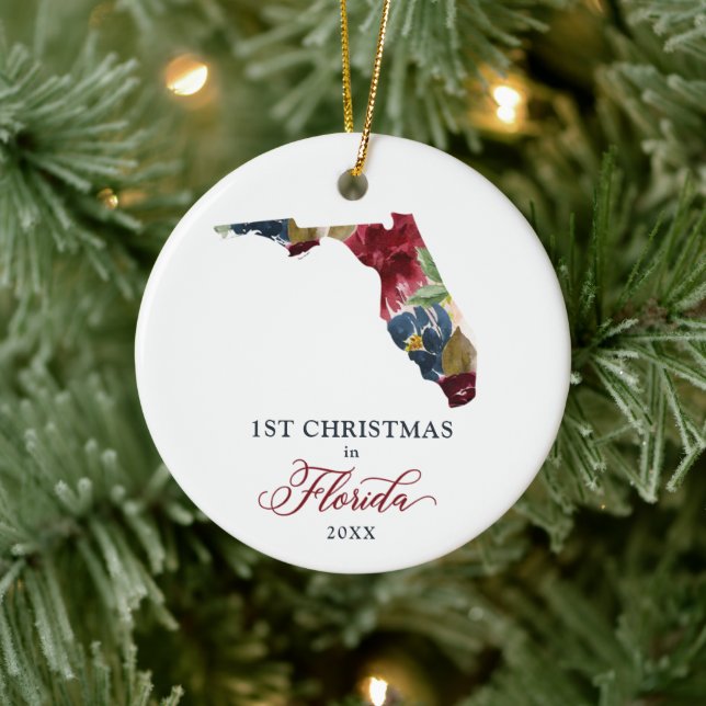 Personalized First Christmas In Florida State Ceramic Ornament (Tree)