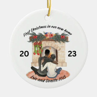 Personalized , first Christmas in new home Ceramic Ornament