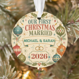 Personalized First Christmas Married 2026 Retro  Ornament