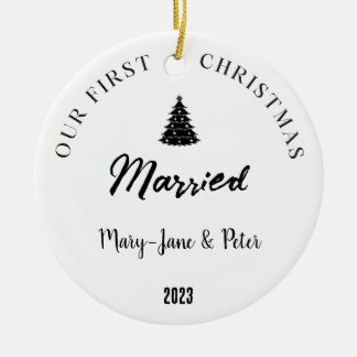 Personalized First Christmas Married Ceramic Ornament