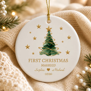Personalized First Christmas Married Couple Orname Ceramic Ornament