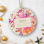 Personalized First Christmas Married Pink Floral  Ceramic Ornament<br><div class="desc">Celebrate your first Christmas as a married couple with this stunning bright pink watercolor floral ornament. Personalized with your names and wedding year, this elegant ceramic keepsake captures the joy of your special day and adds a touch of love to your holiday decor. The vibrant floral design and modern typography...</div>