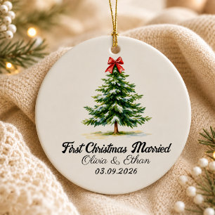 Personalized First Christmas Married Wedding Ceramic Ornament