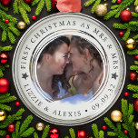 Personalized First Christmas Mrs & Mrs Photo Metal Ornament<br><div class="desc">Personalize this ornament with favourite photo from your wedding day for a keepsake ornament to hang on your tree</div>