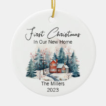 Personalized  First Christmas New Home Watercolor