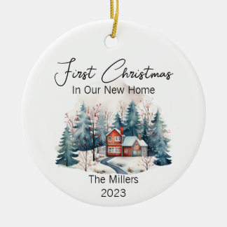 Personalized  First Christmas New Home Watercolor  Ceramic Ornament