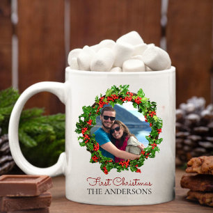 Personalized First Christmas Photo Family Name Coffee Mug