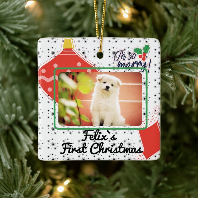 Personalized "First Christmas" Photo Pets Ceramic Ornament (Tree)