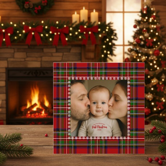 Personalized First Christmas Photo Tartan Card (Creator Uploaded)