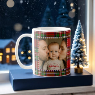 Personalized First Christmas Photo Tartan Coffee Mug