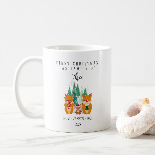 Personalized First Christmas Reindeer  Coffee Mug (With Donut)