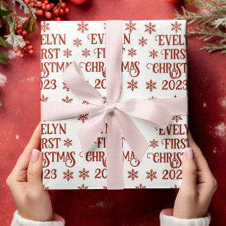 Personalized First Christmas Text Wrapping Paper