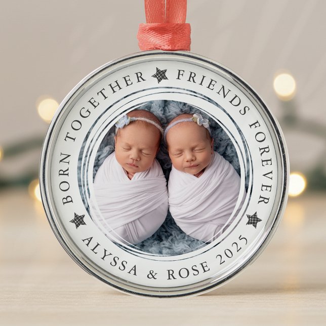 Personalized First Christmas Twins Photo Metal Ornament (Creator Uploaded)