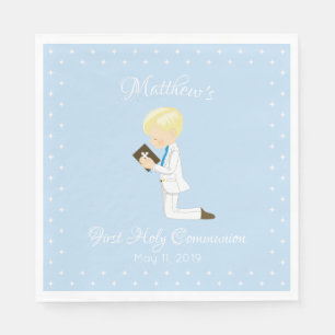 Personalized First Communion Blonde Boy Napkin