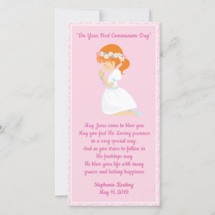 Personalized First Communion Bookmark girl. Thank You Card