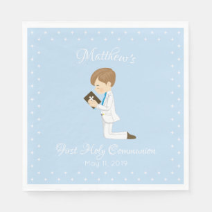 Personalized First Communion Brunette Boy Napkin